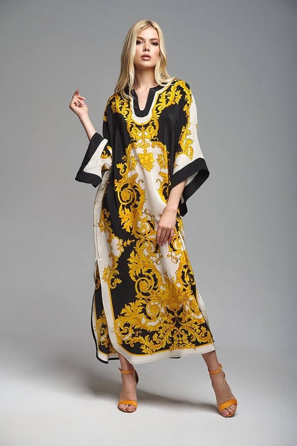 Venasha Womens Caftan Floral Print Kaftan Dress Short Sleeve Swimsuit Cover up Loungewear for Summer