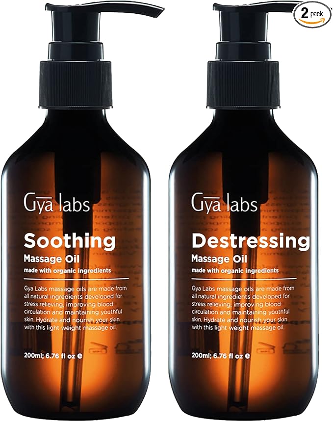 Soothing Massage Oil for Sore Muscles & Destressing Massage Oil for Sore Muscles Set - Aromatherapy Grade Essential Oils Set - 2x6.76 fl oz - Gya Labs