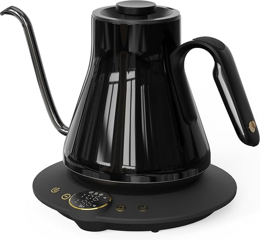 Cocinare Gooseneck Electric Kettle, ±1°F Precise Temperature Control, 1500W Fast Heating, Pour Over Coffee & Tea Kettle with Brew Timer & Keep Warm, Stainless Steel, 0.9L (Soulages Black)