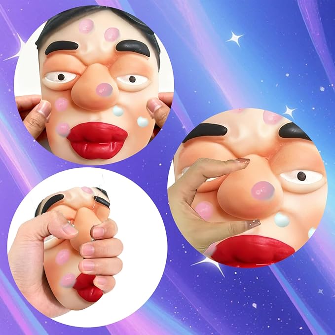 Pimple Popper Toy Set, Ultra Soft Cute Face Pimple Popping Fidget Toy, Refillable Pimple Toy with Sensory Cream, Silicone Squishy Squeeze Toy for Stress Relief & Anxiety Relief(PoutFace)