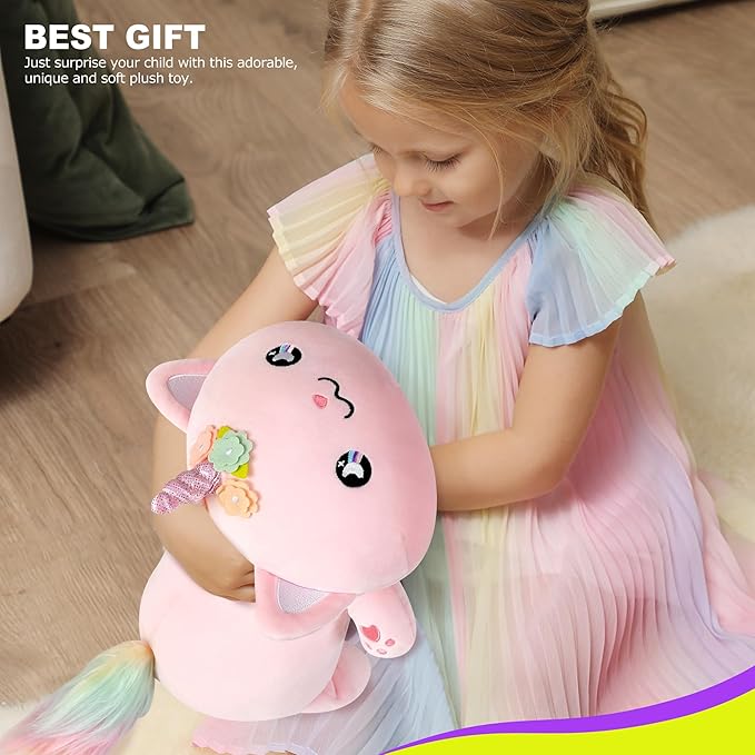 Onsoyours Cute Kitten Unicorn Plush Toy Stuffed Animal Kitty Soft Anime Cat Plush Pillow for Kids (Pink Unicorn Cat, 12")