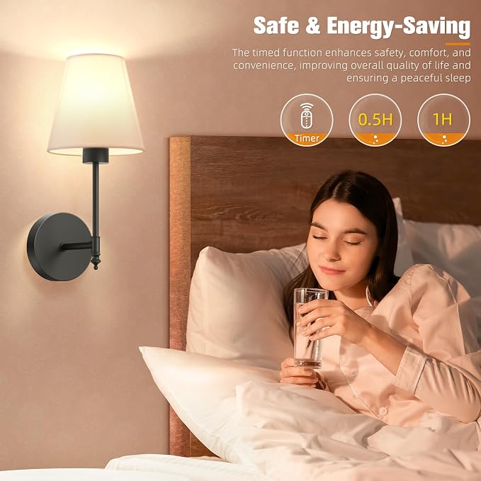 14.5 inch Battery Operated Wall Sconce Set of 2,Black Rechargeable Wall Lights with 5200mAh Dimmable Detachable Bulbs and Remote,9 Colors Wireless Sconces for Bedroom Living Room Hallway Decor