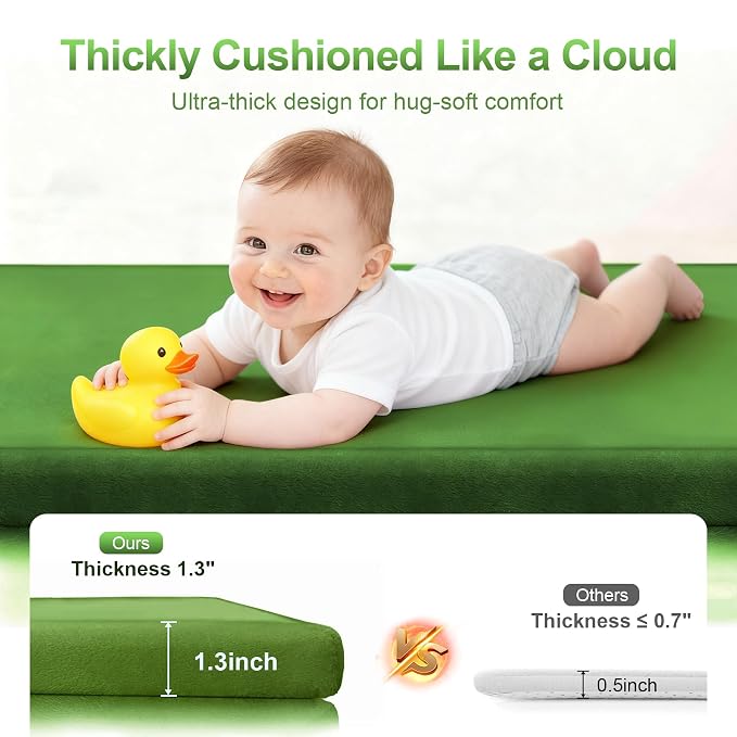 Ultra Soft Baby Play Mat for Floor, 59"×79" Playpen Mat, 1.3" Thick Memory Foam, Non-Slip Tummy Time Mat for Infants, Toddlers, and Kids – Water-Repellent Coral Velvet, Easy Care