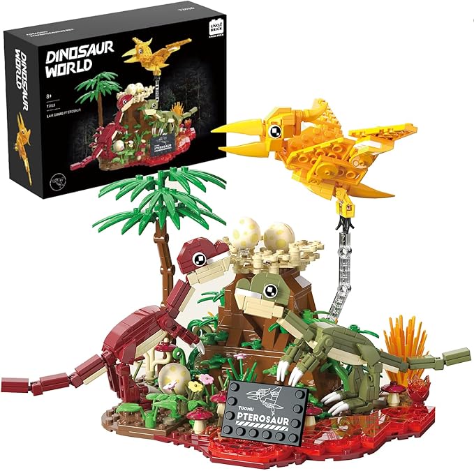 Dinosaur World Building Block Set,Pterosaur Dinosaur Park Sets for Boy 8-12,Pterosaur and Volcano Scene Building Sets,Home or Office Décor Sets for Boys 8-14(559pcs)