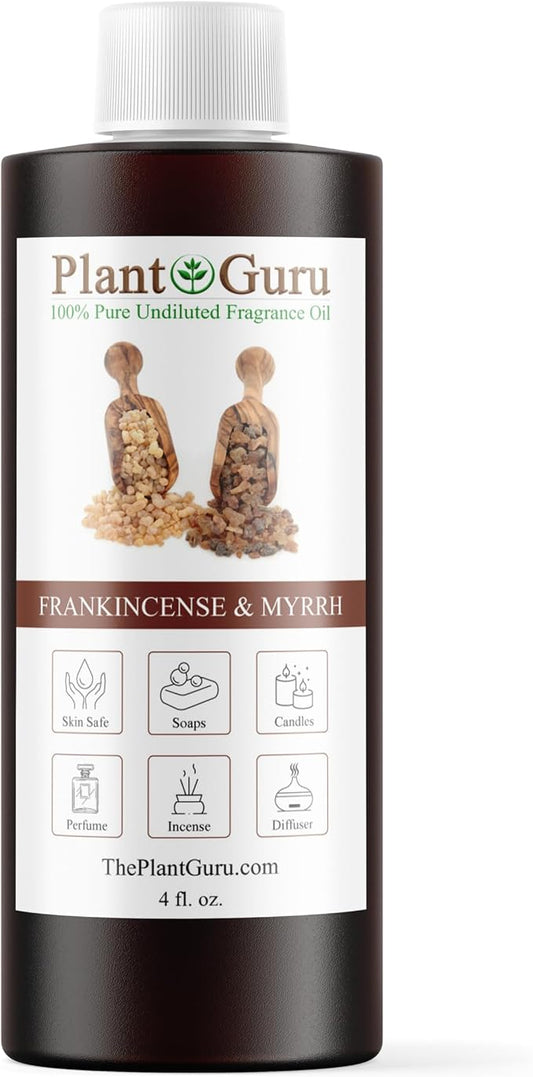 Frankincense and Myrrh Fragrance Oil 4 fl. oz. Scented Oil for DIY Soap Making, Candles, Bath Bombs, Body Butters. Used in Aromatherapy Diffusers, Burners and Warmers. Add to Lotions and Creams.