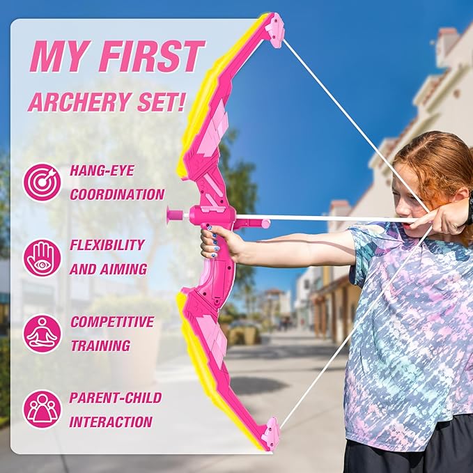 2 Pack Bow and Arrow for Kids, LED Light Up Archery Set with 24 Suction Cup Arrows, 2 Hanging Targets, 6 Score Targets & 2 Quiver, Indoor Outdoor Sport Toys for Girls Ages 4-12