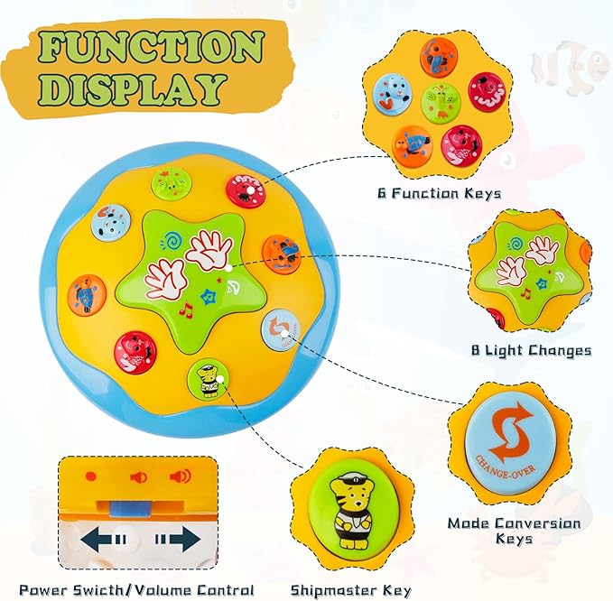 M SANMERSEN Baby Boys Toys 6-12 Months, Babies Ocean Rotating Lights Up Musical Toys for 0-6 12-18 Months Newborn Infant Crawling Tummy Time Toys 1 2 3 Baby Birthday Blue