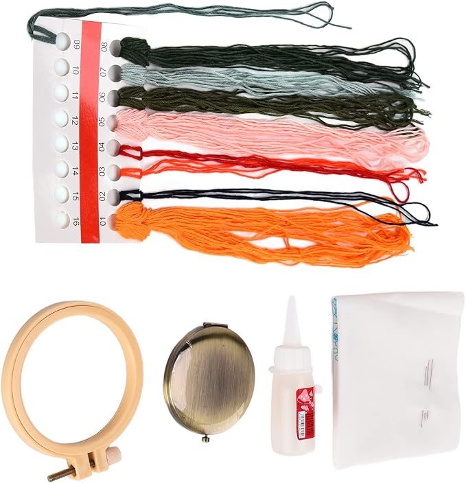 PinzqTrading Printed Embroidery Mirror Kit Sprout Pattern, DIY Embroidery Supplies for Adults, Washable Canvas Cloth, 9 - Color Thread Set, Embroidery Hoop with Adjustable Screw, Home