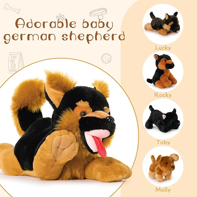 MaoGoLan 5 Giant German Shepherd Dog Plush Toys with 4 Babies, Realistic Soft and Cuddly Stuffed Dog Puppies for Kids, Puppy Lovers
