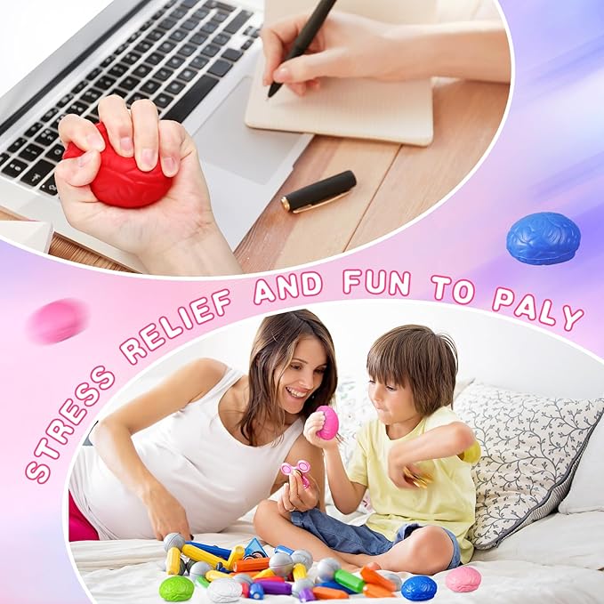 Jenaai Brain Stress Ball Halloween Squeeze Toy 2.76 Inch PU Hand Muscle Exercise Pressure Ball Funny Stress Relief Toy for Adults Improving Grip Strength Release Pressure(Colorful)