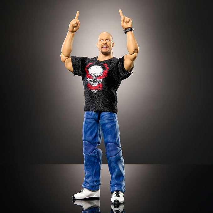 Mattel WWE Top Picks Elite Action Figure & Accessories Set, “Stone Cold” Steve Austin 6-inch Collectible with Swappable Hands, Ring Gear & 25 Articulation Points