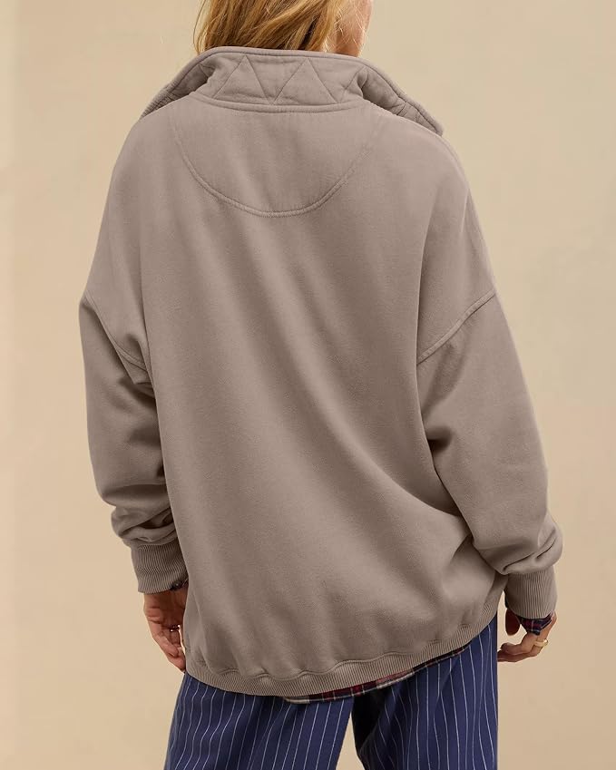 Gacaky Sweatshirt for Women Oversized Casual Long Sleeve Button Henley Neck Pullover Tops Fashion Outfits Clothes
