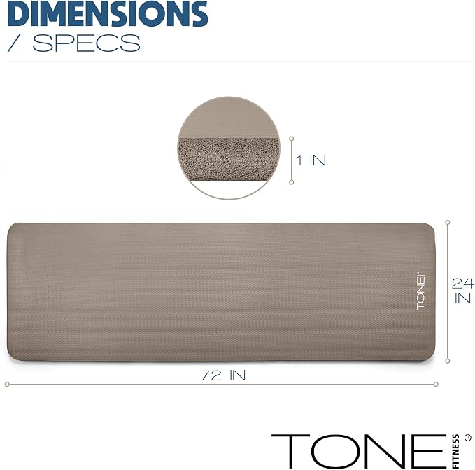 Tone Fitness 1-Inch Thick Yoga Mat | High-Density, Non-slip Exercise Mat with Carrying Strap for Yoga, Pilates, & Home Gym Workouts | Multiple Options