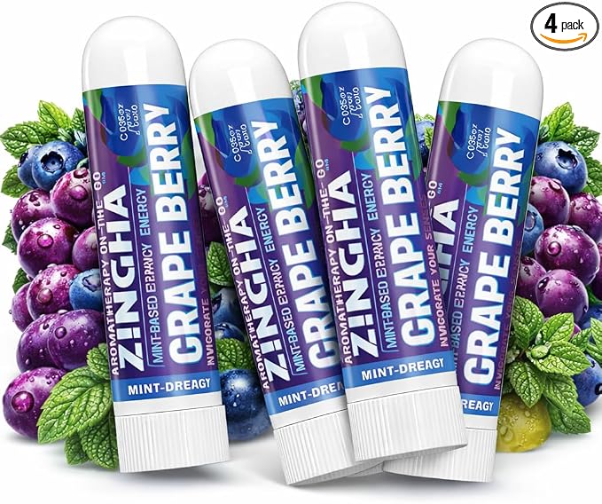 Z!NGHA Natural Aromatherapy Nasal Stick Boost Focus & Enhance Breathing | Portable Sinus Relief & Relaxation Nasal Inhaler Stick | Essential Oil Blend for Stress and Congestion (Grape Berry)