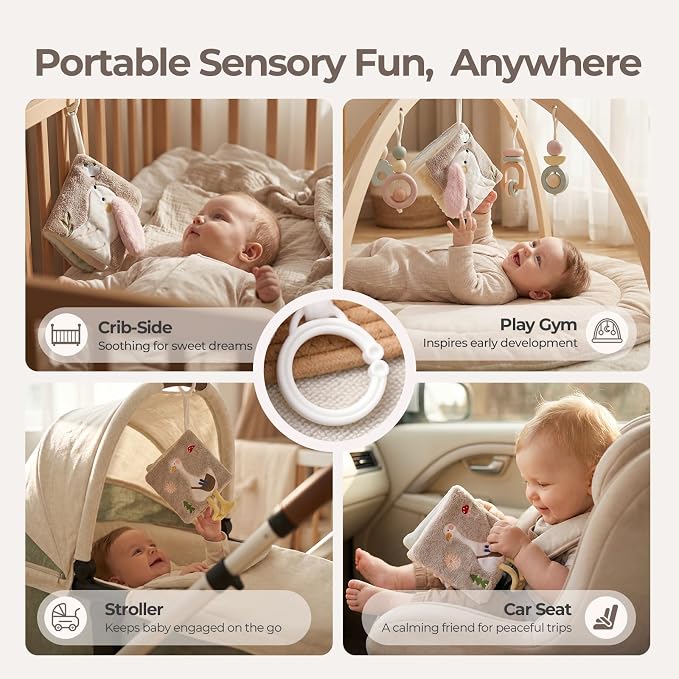 let's make Soft Baby Book, Sensory Crinkle Cloth Books for Babies 0-6 6-12 Months, Animal Tummy Time Toys with Baby Mirror & Squeaker, Touch and Feel Travel Stroller Toy, Newborn Gift Baby Shower