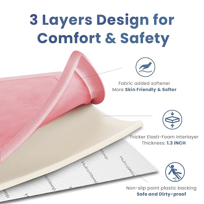 Huloo Sleep Ultra Soft Baby Play Mat for Floor, 1.3" Thick Elasti-Foam 59x59 Play Mat for Playpen,Water-Repellent Coral Velvet for Tummy Time, Non-Slip Backing,Safe for Toddlers & Infants（Pink）