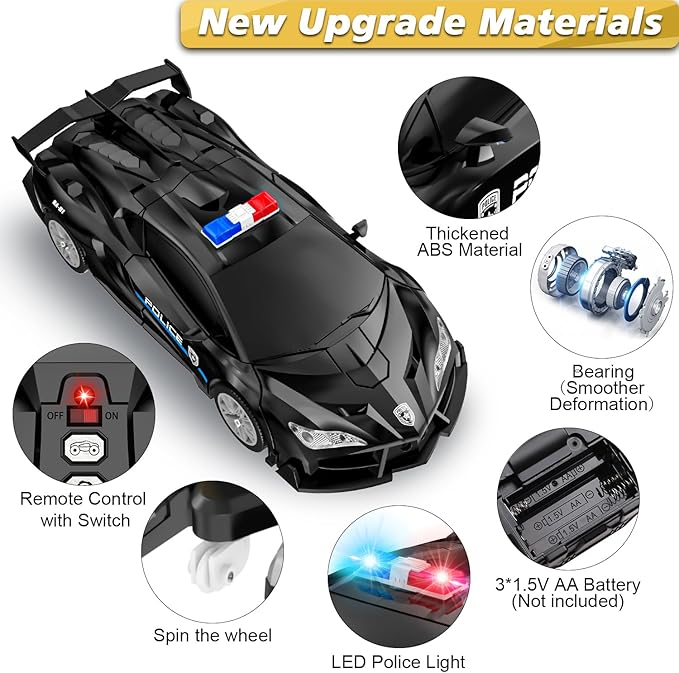 Remote Control Car for Kids , One Button Transformation to Robot with Flashing Light 2.4 Ghz Transforming Robot Car 1:18 Scale Transform RC Cars Toy Boys Girls Birthday Gift with 360 Degree Rotation