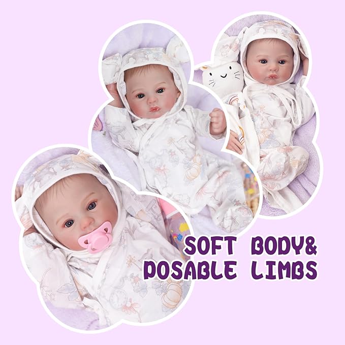 Lifelike Reborn Baby Dolls 18 Inch Realistic Veins Newborn Baby Girl Doll, Handmade Real Life Size Full Silicone Body Baby Dolls with Doll Accessories