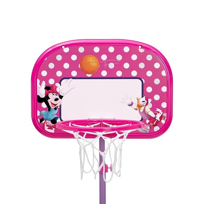 Delta Children - Disney Minnie Mouse Kids Basketball Hoop Set, Height Adjustable Toddler Basketball Goal with Stand, Indoor Outdoor Sports Toy, Includes Ball and Pump, Pink