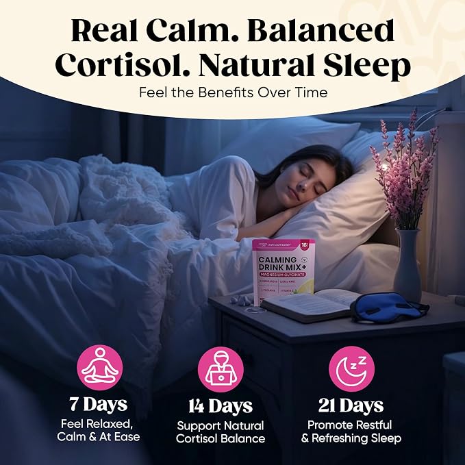 Venture Pal Calm Drink Mix, 12-in-1 Cortisol Reducer and Sleep Aid with Magnesium Glycinate, Ashwagandha, L-Theanine,Vitamin D, Calm Magnesium Powder for Relax & Focus, No Sugar, Non GMO