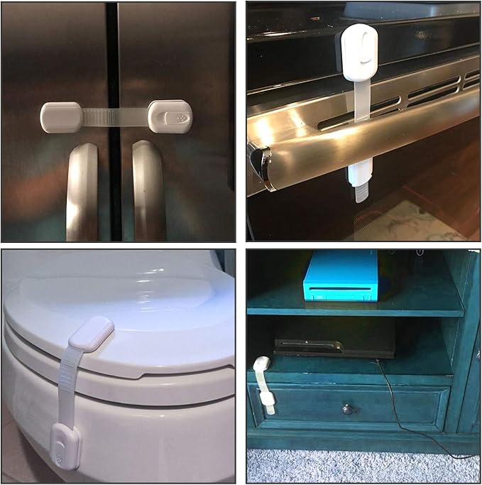 12-Pack Child Safety Cabinet Locks, No Drill Adjustable Strong Adhesive Straps, Toddler Baby Proofing for Cabinets Drawers Fridge Toilet Oven Cupboard | Strong adjustable adhesive straps for cabinet, drawer, fridge, toilet & oven. Drill-free baby safet...