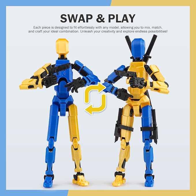 (Assembed 3D Printed 5.54'' Dummy13 Action Figure, Multi-Jointed Tian13, Articulated T13 Desktop Decoration,12 in 1 d13 Accessories Best Birthday Festival Gift
