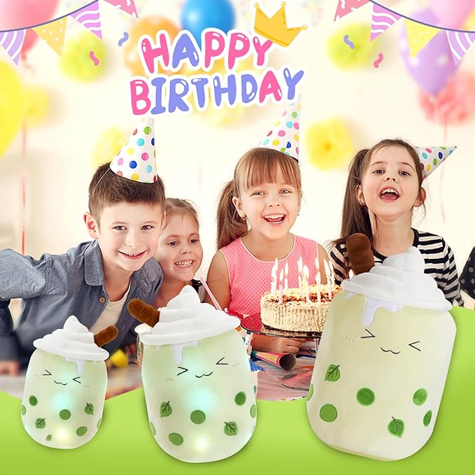 Athoinsu Light Up Matcha Boba Tea Plush Pillow 10'' Kawaii Stuffed Bubble Stuffed Animal Toy with LED Lights Birthday Christmas Holiday Valentines Gifts for Kids,Girls,Boys