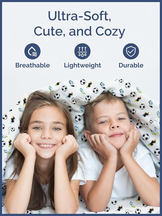 Kids Twin XL Size Bed Sheet Set - 3 Piece Kids Loft Bed Sheets - Soccer Sport Theme bedding - Soft, Cute and Cozy - Breathable and Machine Washable - Football Bed Set for Boys, Girls, Teens & Toddlers