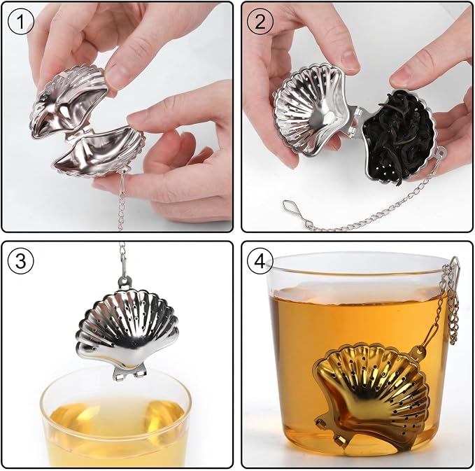 Elsjoy Set of 8 Loose Leaf Tea Infusers with Chain and 8 Drip Trays, 18/8 Stainless Steel Tea Balls Cute Tea Steepers, Mini Tea Strainer Tea Filter Set for Mugs, Tea Cups, Teapots, 16 Pcs
