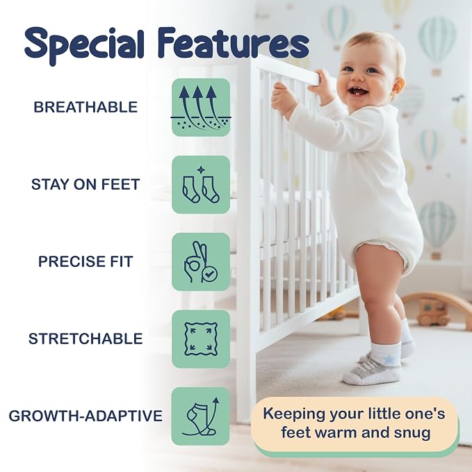 Mother's Choice Organic Cotton Baby Socks Non Slip Infant 6-12 Months - 12 pairs Soft and Cozy, Gentle Newborn Socks, Ideal Baby Gift, Infant Footwear for Daily Comfort and Little Feet Safety