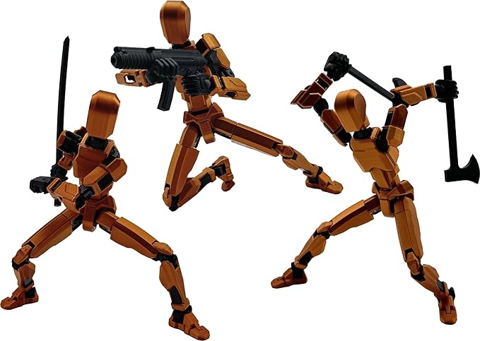 3D Printed Enlarge Body Size 8.1-inch Action Figure Dummy20, Full Body Mechanical Movable Toy, Multiple Accessories, Desk Decoration (Bracket, 3 HandsType, Weapons, Armour) (Copper Color)