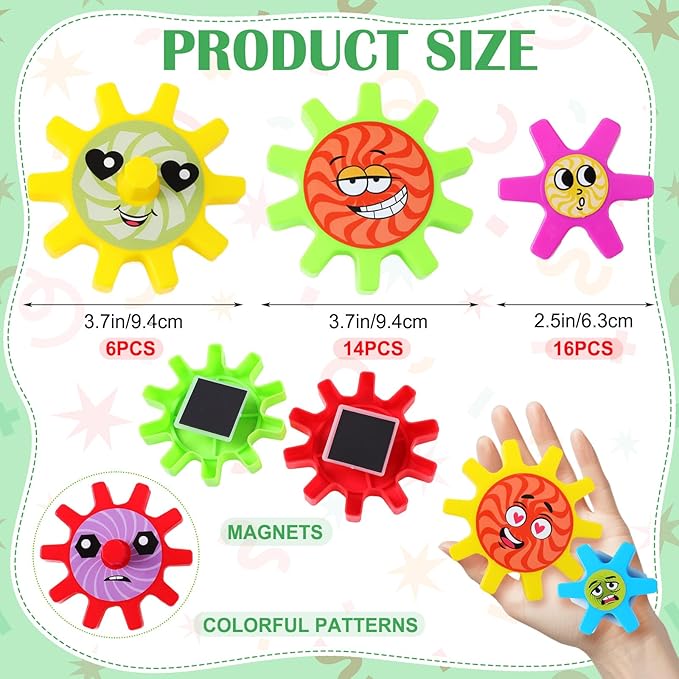 36 Pcs Magnetic Gears Interchangeable Learn Magnetic Spinning Gears for Magnetism Refrigerator or Whiteboard (Emoticon)