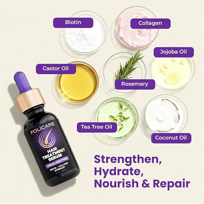 Hair Growth & Thickening Serum With Biotin & Rosemary + Multi-Benefit Treatment for Thinning Hair, Breakage & Split Ends, Boosts Density, Repairs Damage, Hydrates Dry Scalp - For Men and Women, 1 Pack