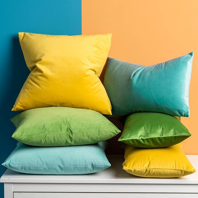 Throw Pillow Covers Set of 2 Velvet Cushion Covers 14x14,Teal Green | Decorative Pillow Covers with Invisible Zipper for Couch Sofa Bed Living Room Bedroom Home Decor