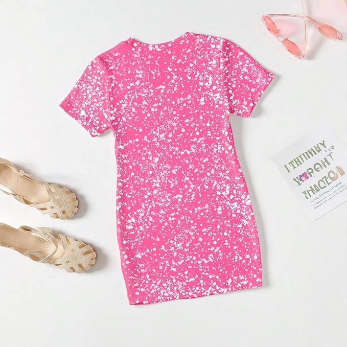 Girl's Anime K-POP Graphic Long Dress T-Shirt - Casual Loose Fit Short Sleeve Top