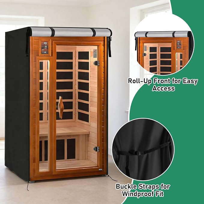 Outdoor Sauna Cover, Heavy Duty Waterproof Sauna‘s Cover for Dynamic Barcelona Wood Infrared Home Sauna,(Black) (59" Lx54''Wx75''H)