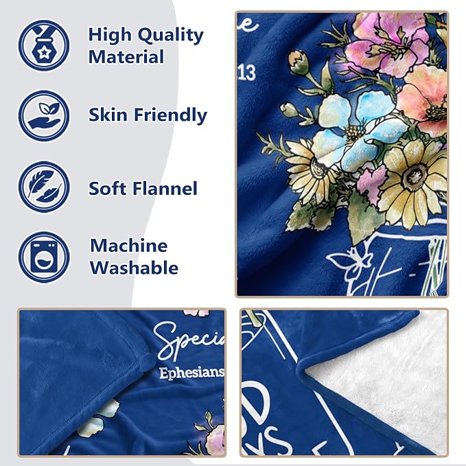 Navy Blue Christian Religious Gifts for Women, Christian Blanket 80''x 60'' | Birthday Gifts for Women, Christmas Spiritual Baptism Religious Gifts for Sister Mom Daughter Girls Wife, Soft Throw Blankets