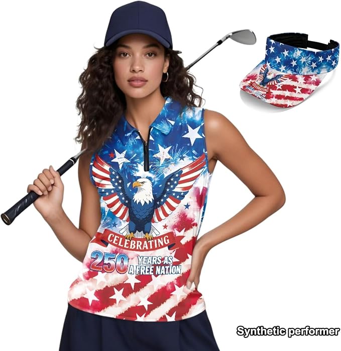 POLERO Golf Tank Top Women Golf Shirts and Visor Hat Collared Racerback Tennis Shirt Set Quarter Zip