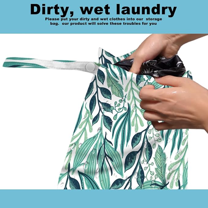2Pcs Tropical Wet Bag 12x10 Inch, Plant Waterproof Reusable Wet Dry Bags, Leaves Washable Travel Laundry Bags for Swimsuit Beach Diapers Dirty Yoga Gym Clothes, Plants Gifts for Women Friend