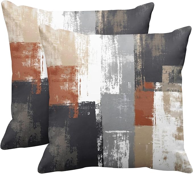 Emvency Throw Pillow Covers Set of 2, 18 x 18 Inch, Abstract Modern Rust | Painting Beige Outdoor Decorative Square Pillow Cases Couch Cushion Case for Couch Bed Sofa Living Room Home Decor