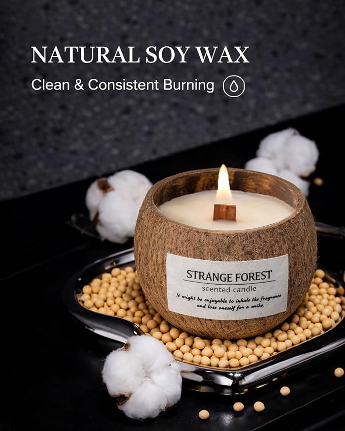 Coffee Moments Coconut Shell Scented Candle for Home, Natural Soy Wax Wooden Wick Candle, Handmade Non Toxic Aromatherapy Candle Gifts for Women, 50 Hour Long Lasting Decorative Candles