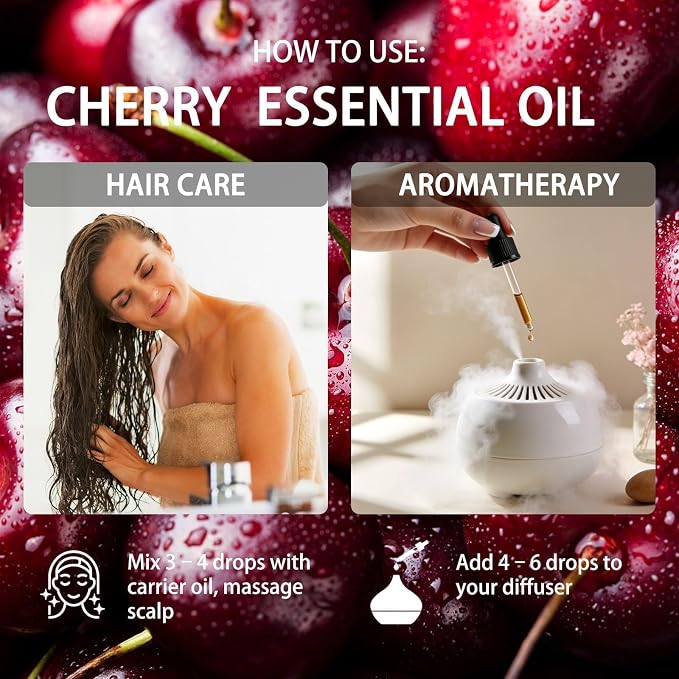 Cherry Essential Oil - Cherry Oil for Diffuser, 4 Fl Oz(120ml) | Candle Making, Soap Making, aroma, Strong Scent, Pure, Natural, Home Fragrance, Massage