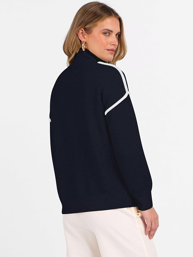 ANRABESS Womens Quarter Zip Sweaters Fall Long Sleeve V Neck Shirts Collared Business Casual Tops Knit Pullover Sweatshirts
