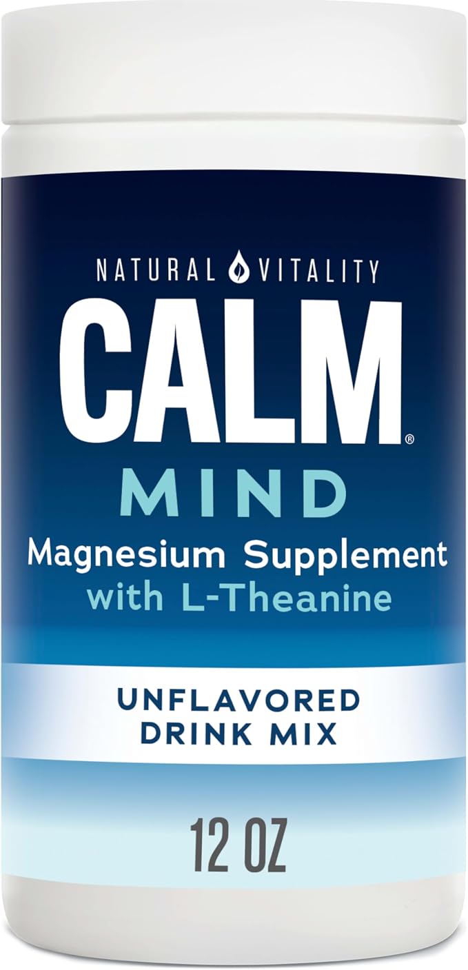 Natural Vitality Calm Mind, Magnesium Citrate + L-Theanine Powder, Supplement for Stress Relief, Gluten Free & Vegetarian, Unflavored, 12 oz.