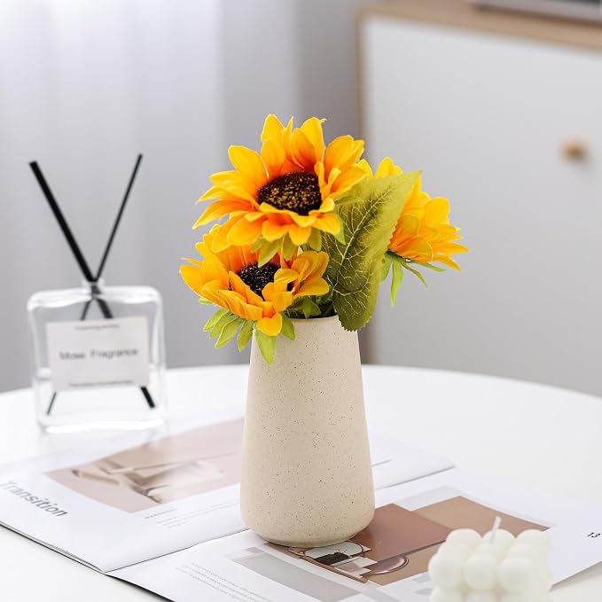 Simple Boho Ceramic Flower Vase for Home Decor (Beige,Small) | 6'' Modern Neutral Vase for Flower Plant Pampas Grass, Fit for Table Shelf Centerpieces, Living Room Kitchen Wedding Gift