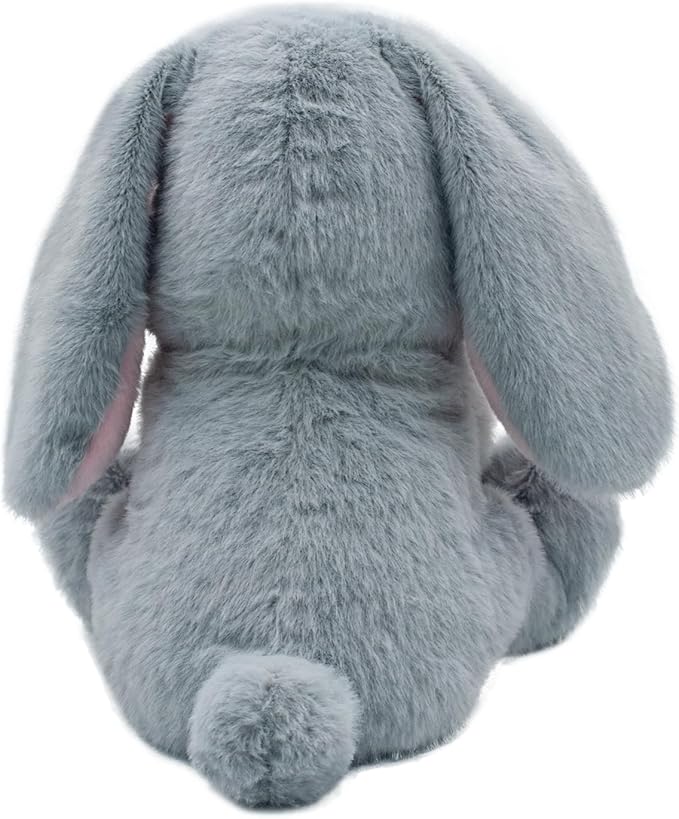 YH YUHUNG Interactive Talking Bunny Plush – Two Modes: Record (10s) & Repeat Talk-Back, 10 Songs, Flapping Ears, Volume Up/Down, Soft Gray-Pink, 3×AA Required, Ages 3+