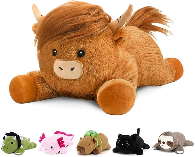 SQEQE Weighted Stuffed Animals Highland Cow, Weighted Highland Cow Plush, Plushies for Comforting Hugs, Soft Highland Cattle Pillow Toy for Kids Adults, Christmas & Valentines Gift 23.6 Inch 3.9 Lbs