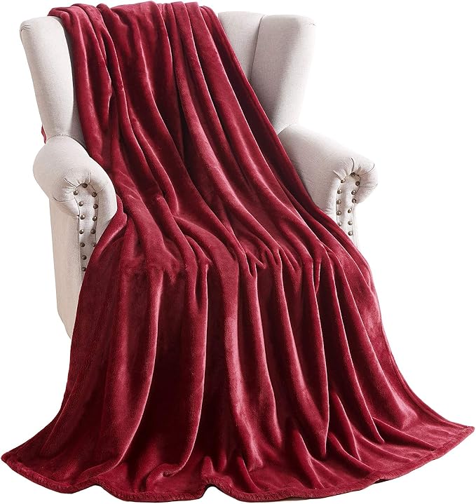 TASTHROW Large Flannel Fleece Throw Blanket, 60×80 Inch - Cozy Lightweight Thick Blanket - All Seasons Suitable for Women, Men and Kids (Burgundy)
