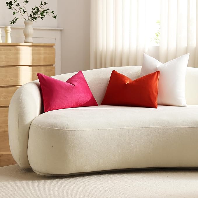Lumbar Pillow Covers 12x20 Burnt Orange: Pack of 2 Cozy Soft Velvet Rectangular Modern Luxury Decorative Throw Pillow Cases for Sofa Couch Living Room Bed Home Decor
