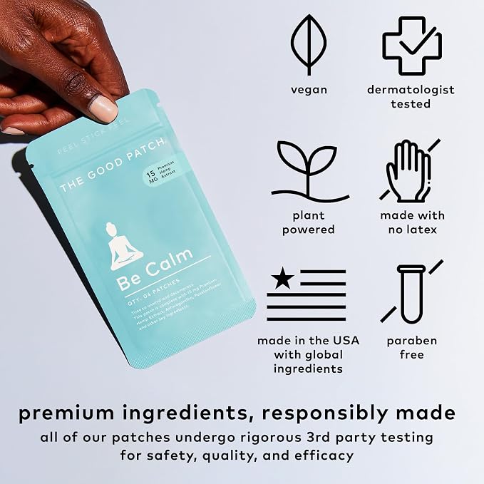 The Good Patch Be Calm Patch with Hemp, Unwind + Decompress, Natural Patch with Hemp Extract, Ashwagandha Root, Passionflower, Plant Powered Wearable Wellness, Sustained Release (16 Total Patches)
